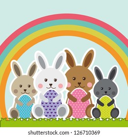 happy easter card with rabbit and egg. vector illustration