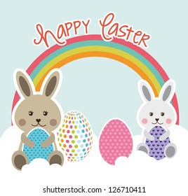 happy easter card with rabbit and egg. vector illustration