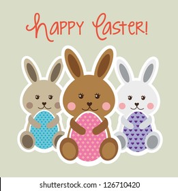 happy easter card with rabbit and egg. vector illustration