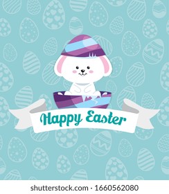 happy easter card with rabbit and egg decorated vector illustration design