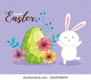 happy easter card with rabbit and egg vector illustration design