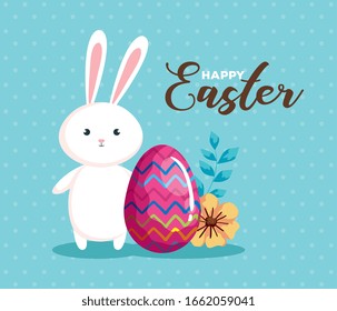 happy easter card with rabbit and egg decoration vector illustration design