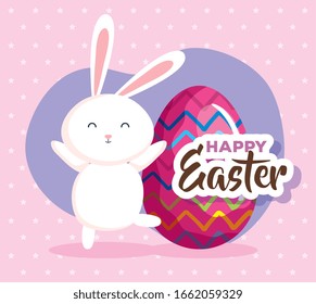 happy easter card with rabbit and egg vector illustration design