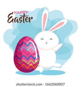 happy easter card with rabbit and egg vector illustration design