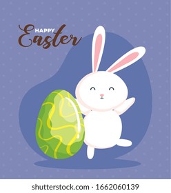 happy easter card with rabbit and egg vector illustration design