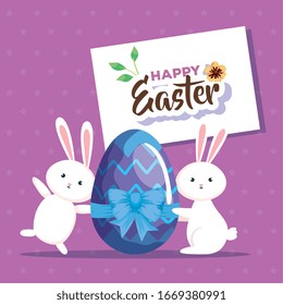 tarjeta de Pascua feliz con diseño de ilustración vectorial decorada con conejo y huevo