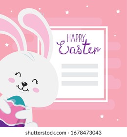 tarjeta de Pascua feliz con diseño de ilustración vectorial decorada con conejo y huevo