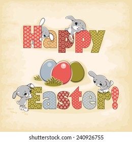 happy easter card. easter rabbit and egg. vector illustration.