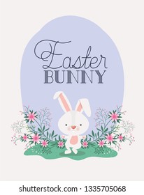 happy easter card with rabbit in the garden