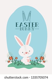 happy easter card with rabbit in the garden