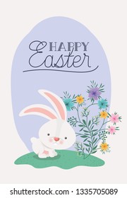 happy easter card with rabbit in the garden