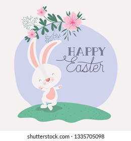 happy easter card with rabbit in the garden