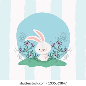 happy easter card with rabbit in the garden