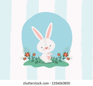 happy easter card with rabbit in the garden