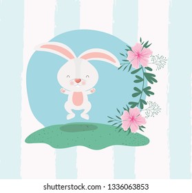 happy easter card with rabbit in the garden