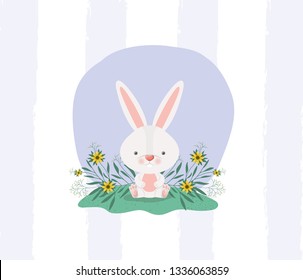 happy easter card with rabbit in the garden