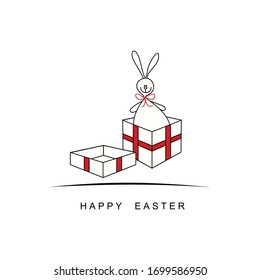 Happy Easter card with rabbit in gift box