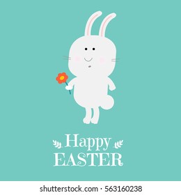 Happy Easter Card With Rabbit With Gradient Mesh, Vector Illustration