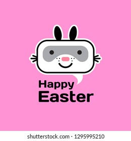 Happy Easter card with rabbit on pink background. Vector illustration