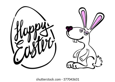 happy Easter card with rabbit outline art