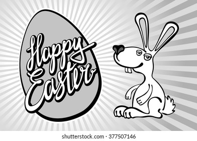 happy Easter card with rabbit outline art