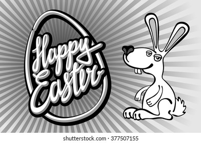happy Easter card with rabbit outline art