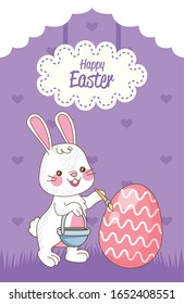 happy easter card with rabbit painting egg vector illustration design