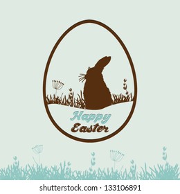 Happy Easter card with rabbit in the shape of egg