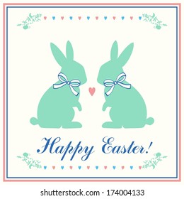 Happy Easter card with rabbits