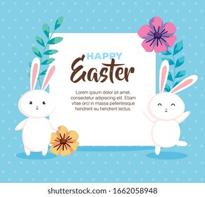 Frohe Osterkarte mit Kaninchen und Vektorillustration-Dekoration