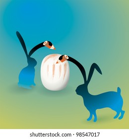Happy Easter card / Rabbits draw Easter egg