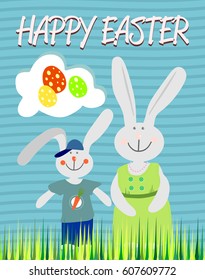 Happy easter card. rabbits Eggs. pattern for the card