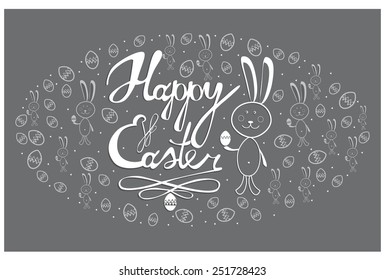 Happy Easter card with rabbits and lettering - Illustration