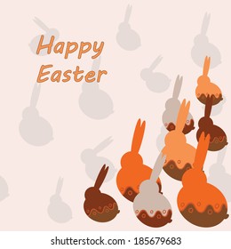 Happy Easter Card with rabbits. Vector illustration.