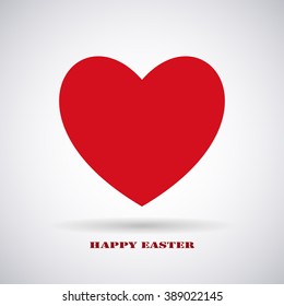 Happy Easter card with a red heart with an inscription on a white background.  Vector Illustration. EPS10