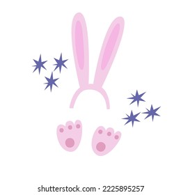 Happy Easter card. Religion spring holiday. Cute card with bunny ears.Vector cute flat pink and purple illustration with pastel colors