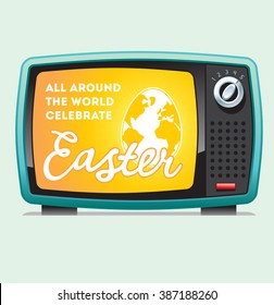 Happy Easter Card with retro tv