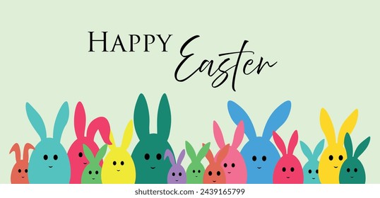 Happy easter card. seamless spring pattern Background with multicolored Easter bunnies. Cute bunny rabbit spring digital paper. Animal pastel colored textile design, scrapbooking. Nursery backdrop