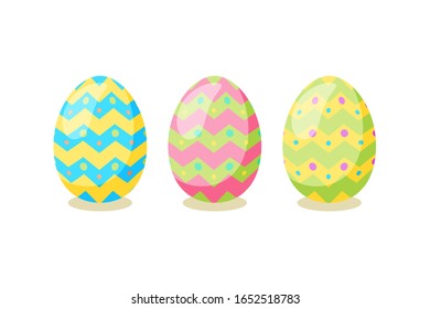 Happy Easter card. Set of cute Easter eggs with different texture on a white background. Spring holiday. Vector Illustration. Happy easter eggs
