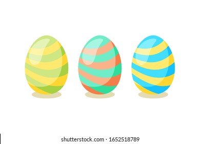 Frohe Osterkarte. Set süße Ostereier mit unterschiedlicher Textur auf weißem Hintergrund. Frühlingsferien. Vektorillustration Illustration. Frohe Ostereier