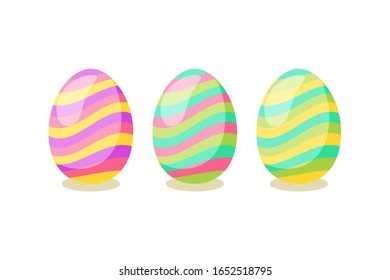 Happy Easter card. Set of cute Easter eggs with different texture on a white background. Spring holiday. Vector Illustration. Happy easter eggs