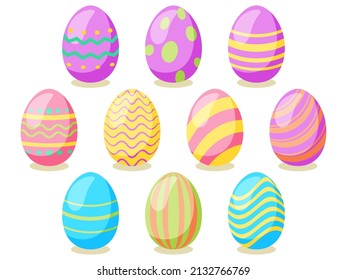 Happy Easter card. Set of cute Easter eggs with different texture on a white background.  Vector isolated Illustration. 