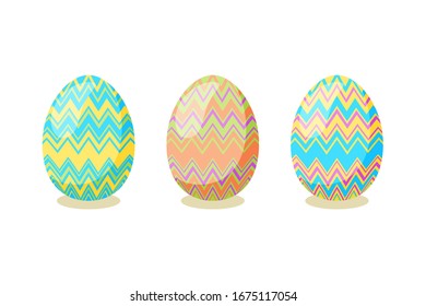 Happy Easter card. Set of  Easter eggs with different texture on a white background.  Vector isolated Illustration. 