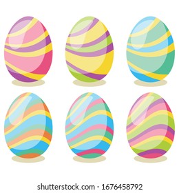 Happy Easter card. Set of  Easter eggs with different texture on a white background.  Vector isolated Illustration. 