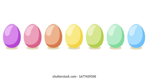 Happy Easter card. Set of  Easter eggs with different colour on a white background.  Vector isolated Illustration. 
