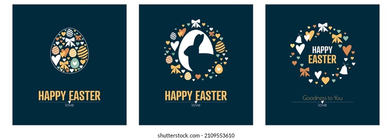 Happy Easter card set. Flat vector illustration.