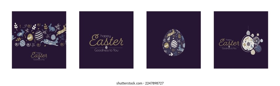 Happy Easter card set. Modern minimal design. Flat vector illustration.