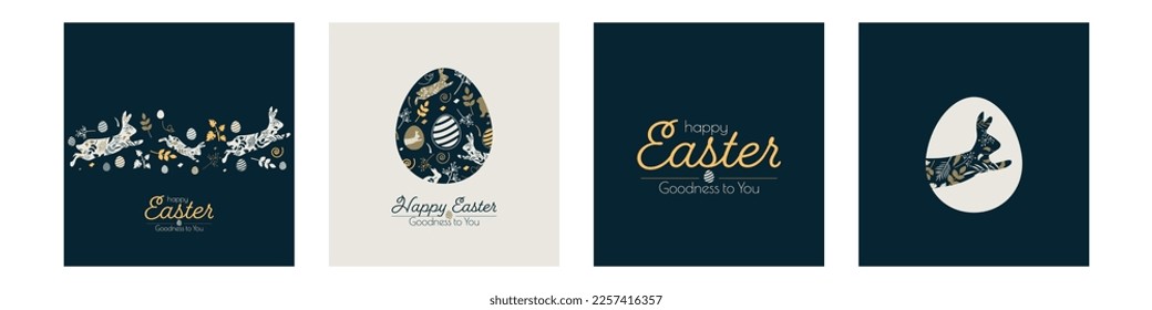 Juego de cartas de feliz Pascua. Diseño minimalista moderno. Ilustración vectorial plana.