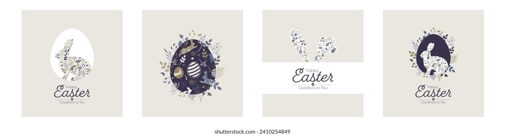 Happy Easter card set. Modern design in pastel colors.