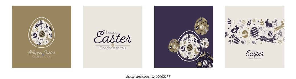 Happy Easter card set. Modern design in pastel colors.